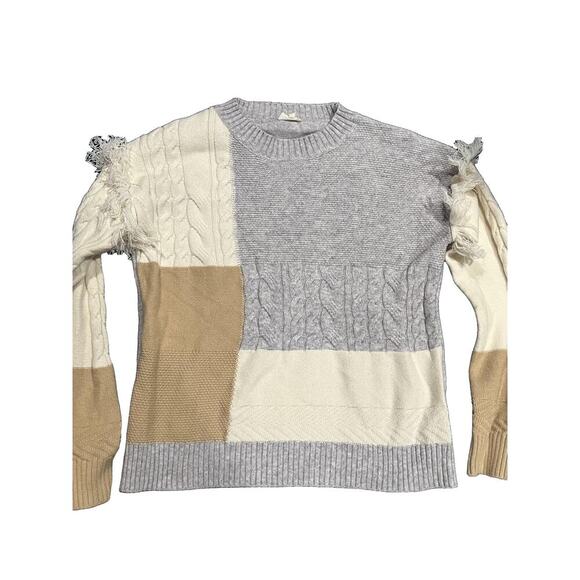 Anthropologie Hem & Thread Fringe Patchwork Sweater Small western boho Eclectic - Picture 3 of 6